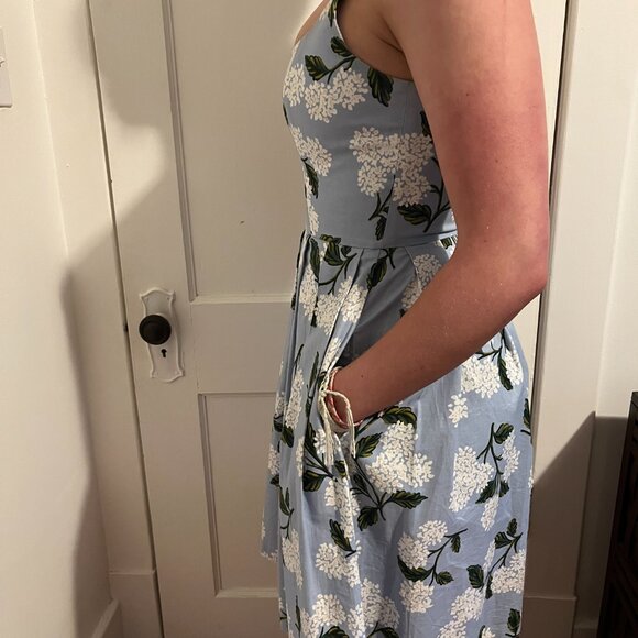 Blue cotton '50s style summer dress with pockets - Picture 10 of 11